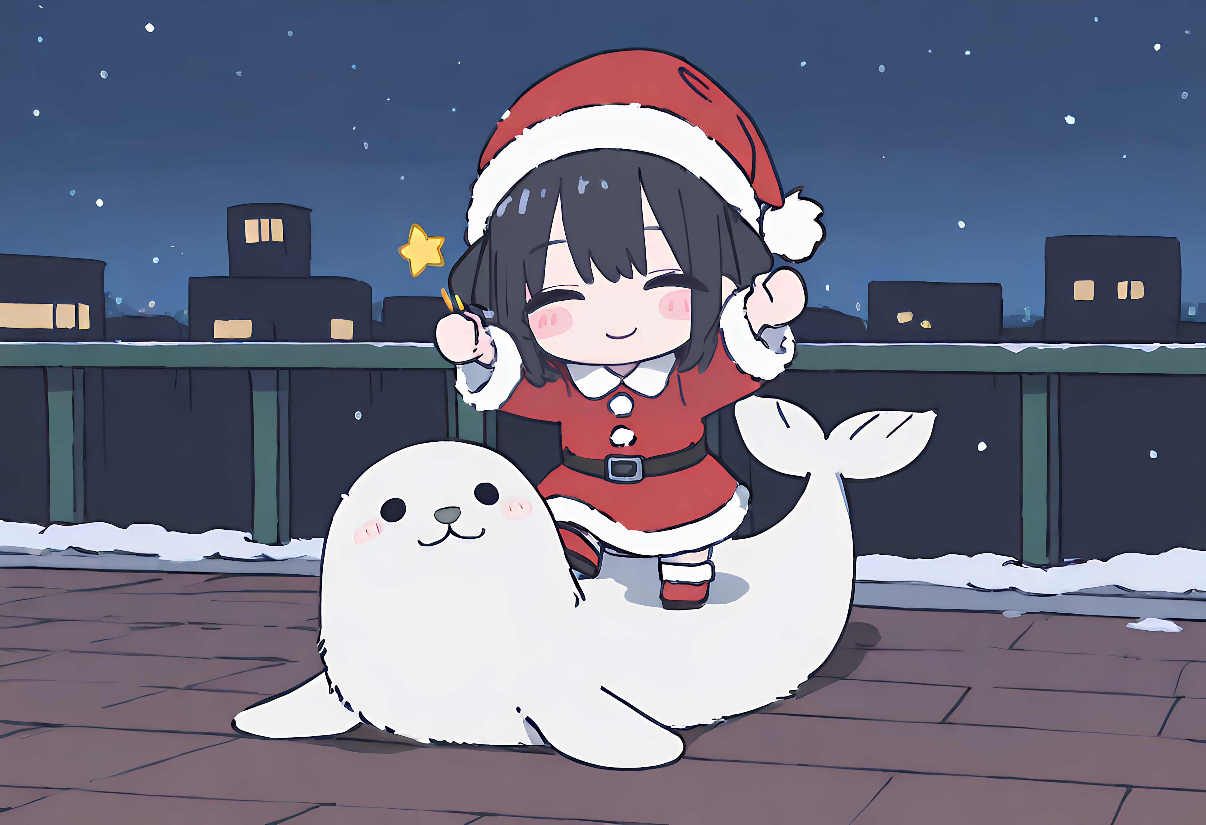 小サンタとアザラシ | の人気AIイラスト・グラビア