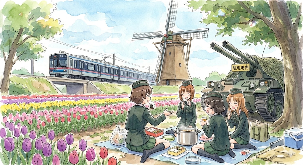 戦車のある風景（風車）