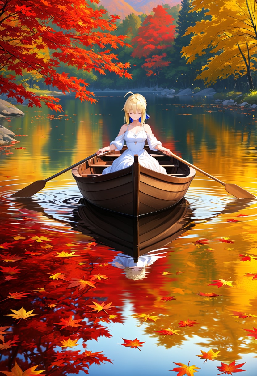 紅葉の湖畔 | の人気AIイラスト・グラビア
