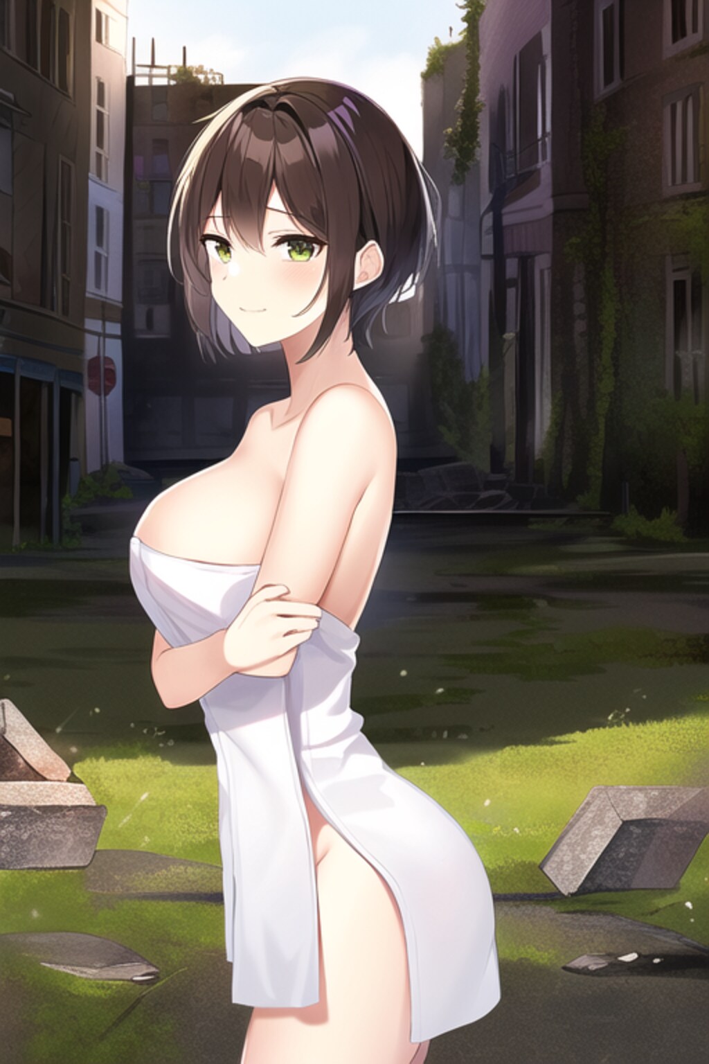 終末世界をタオル一丁でうろうろするお姉さん