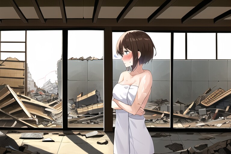 終末世界をタオル一丁でうろうろするお姉さん
