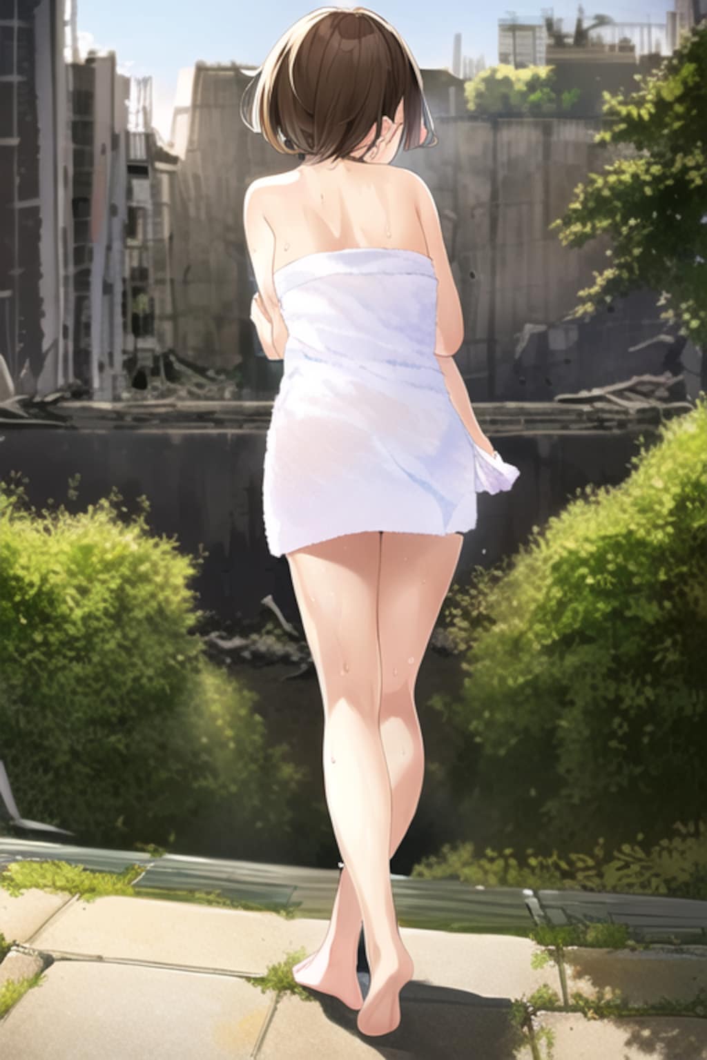 終末世界をタオル一丁でうろうろするお姉さん