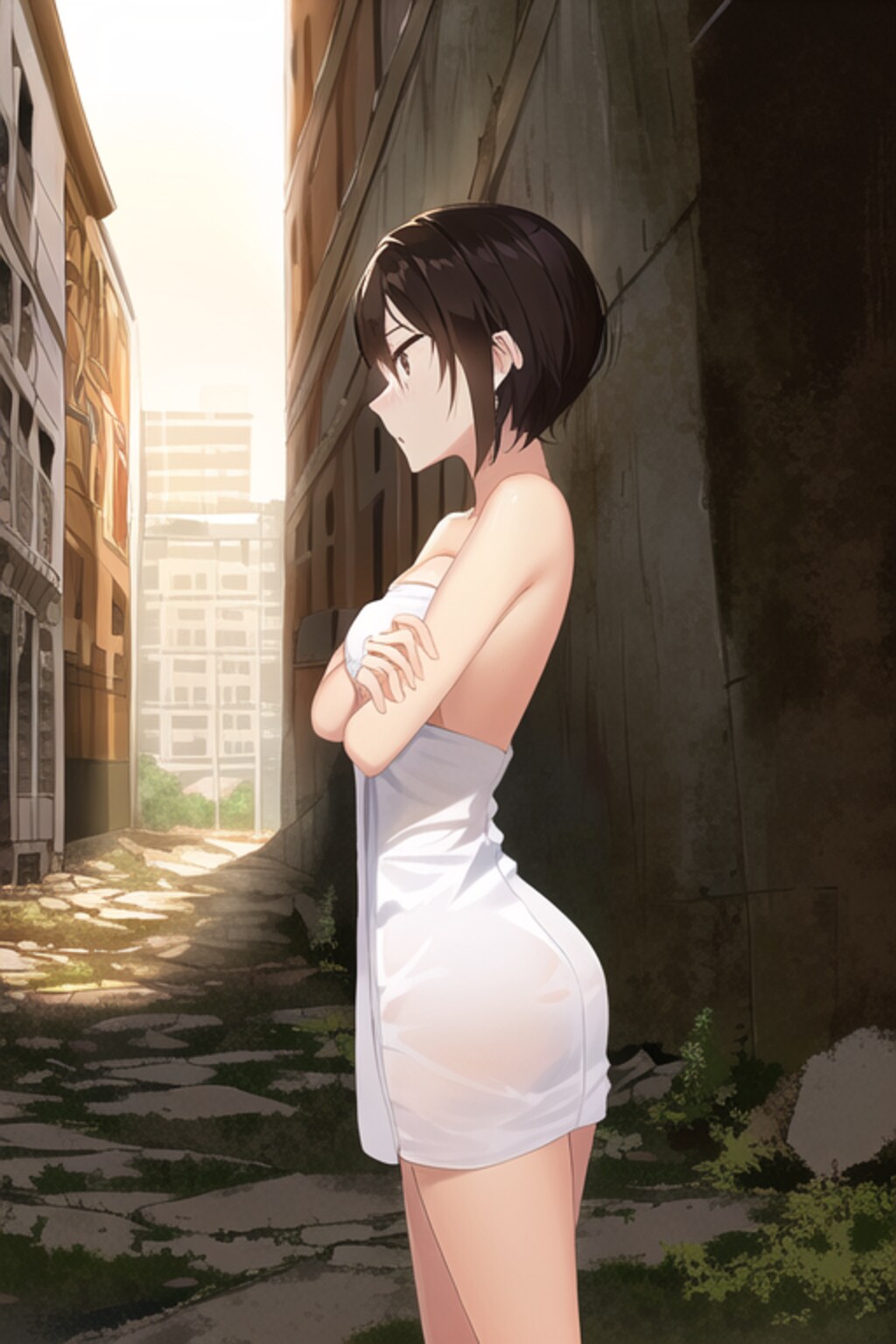 終末世界をタオル一丁でうろうろするお姉さん