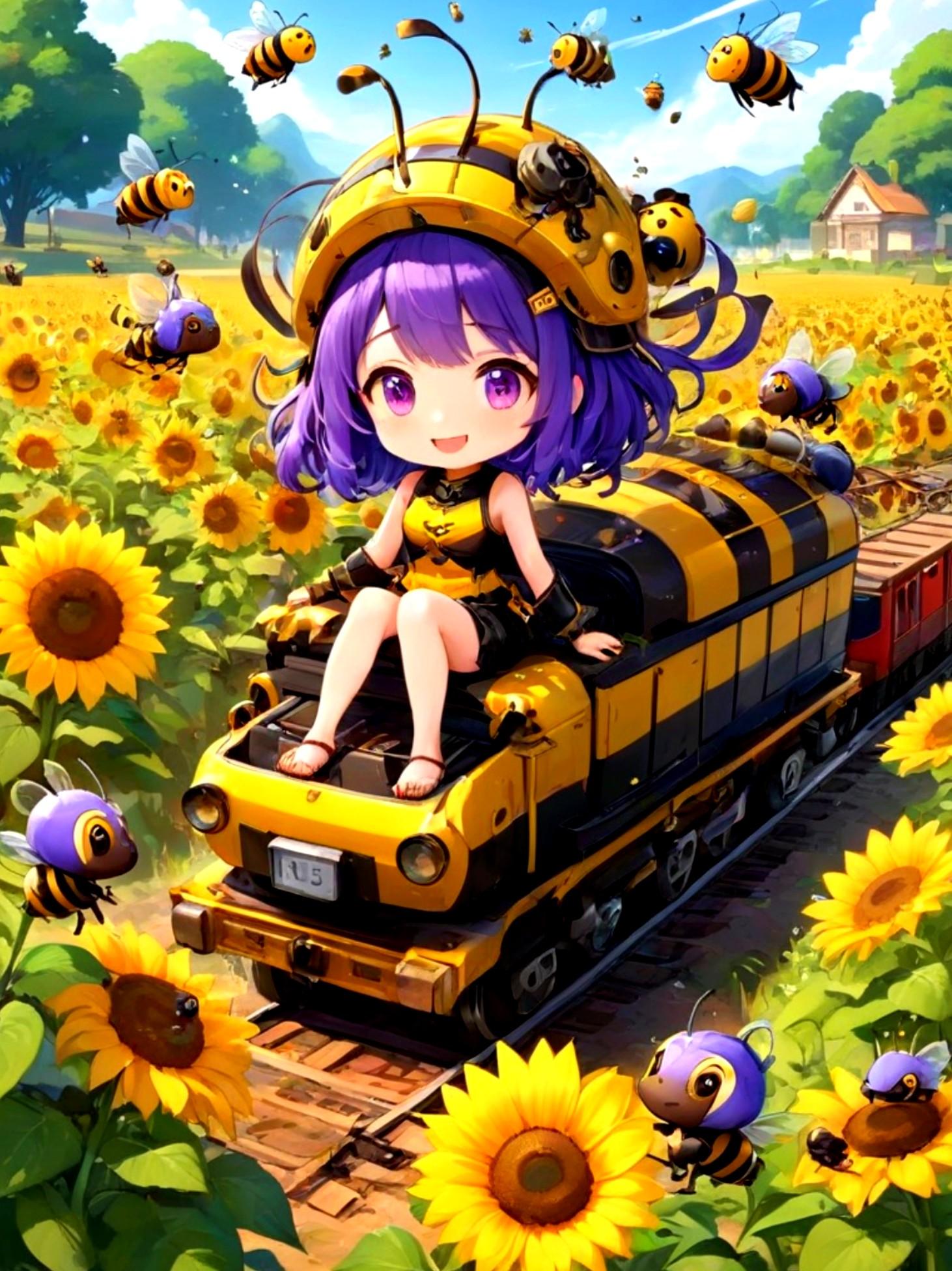 ひまわりと紫髪ちゃん