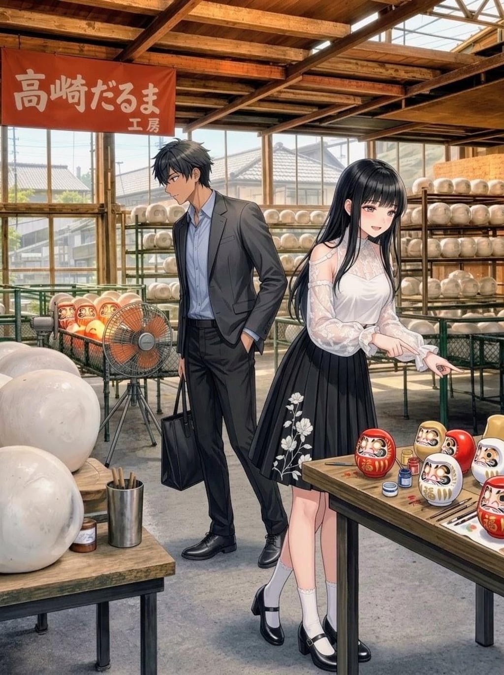 高崎だるまの工房見学に行くサキちゃん