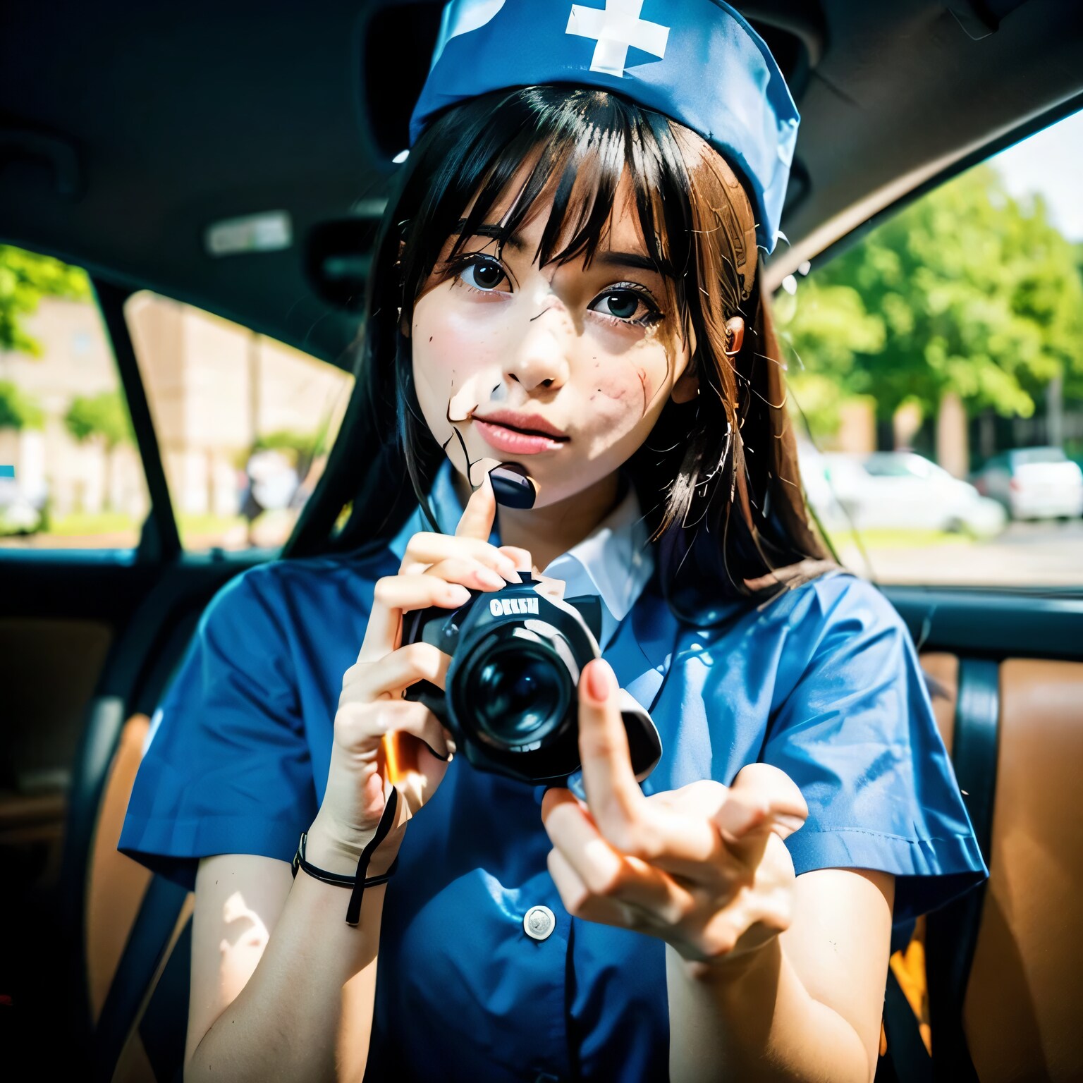 黒髪ロングで車内の美女１８ | の人気AIイラスト・グラビア