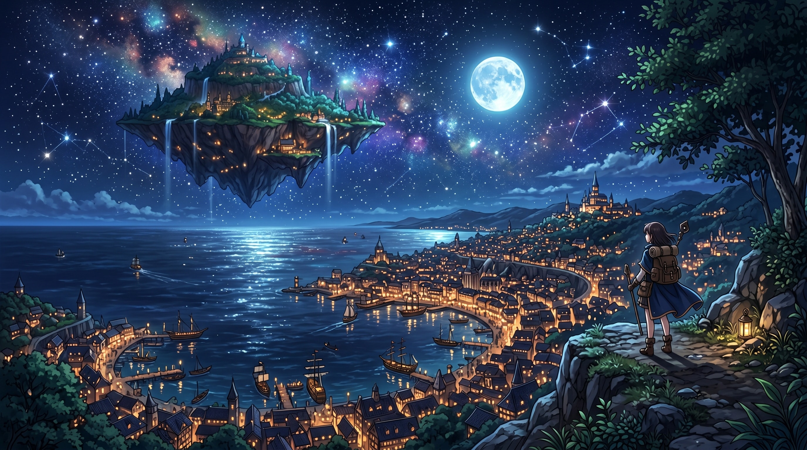 ファンタジーな夜景～港町 | の人気AIイラスト・グラビア