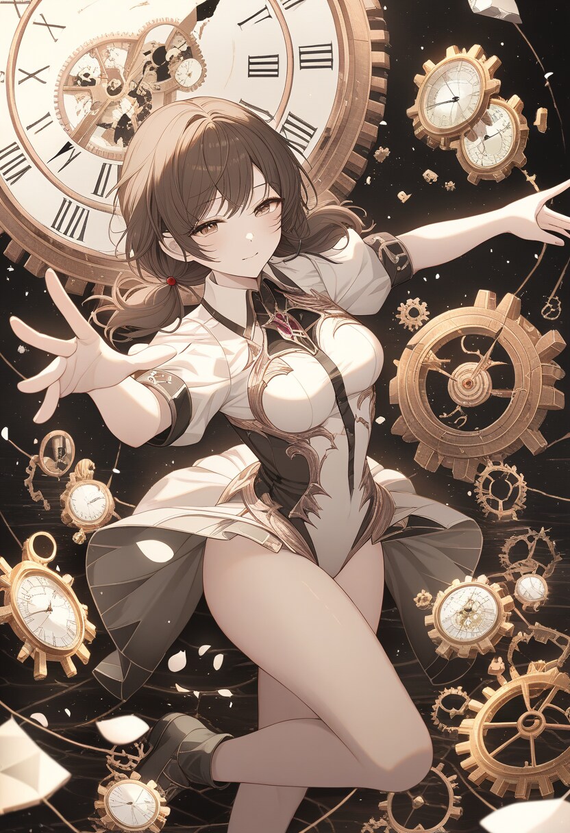セピア調の時計塔娘