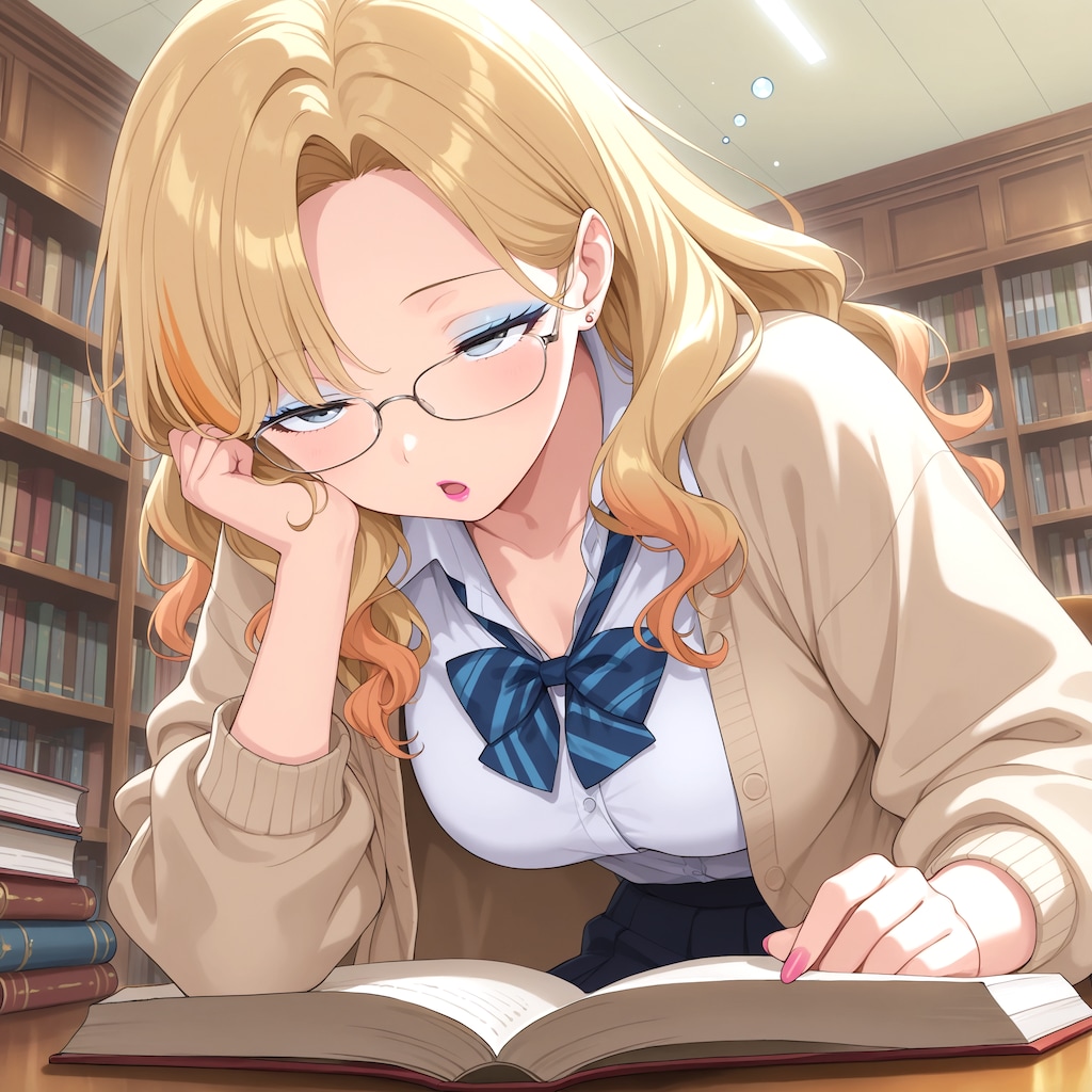 ギャル＋眼鏡＋本＋睡眠不足