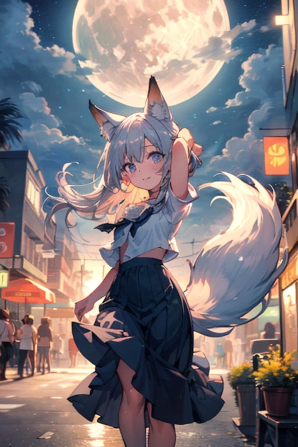 月光に照らされる狐娘