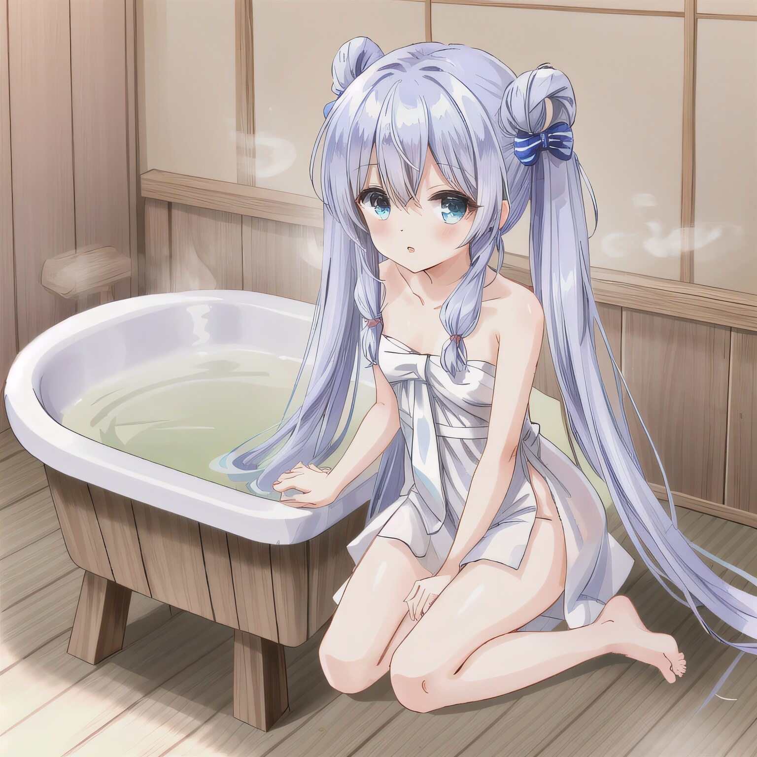 紫髪ロングでお風呂の少女１７ | の人気AIイラスト・グラビア