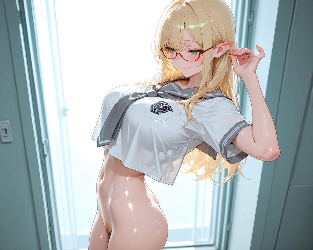 JK制服金髪エルフさん♪アッチも金髪♡