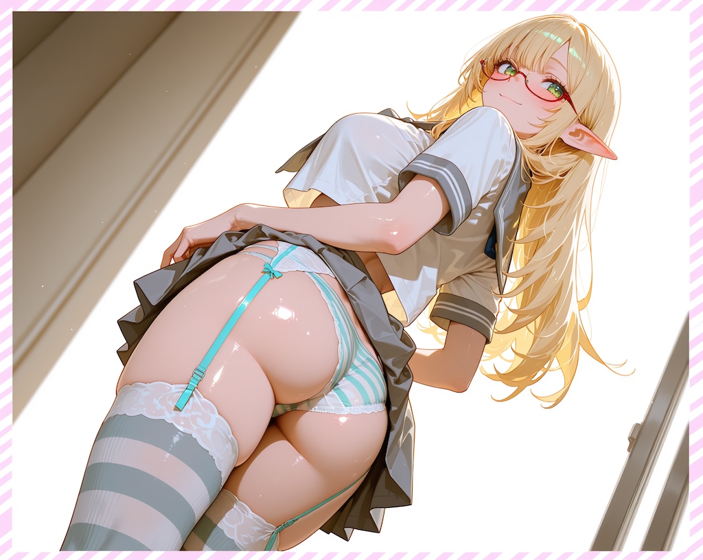JK制服金髪エルフさん♪アッチも金髪♡