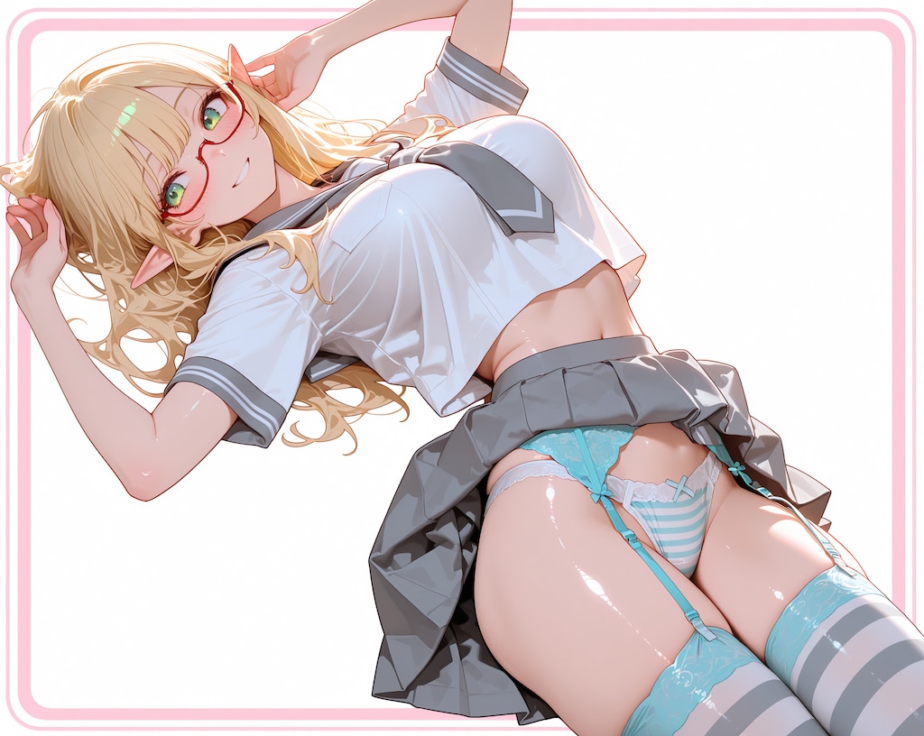 JK制服金髪エルフさん♪アッチも金髪♡