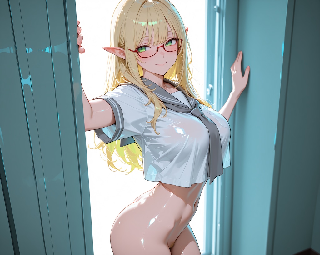 JK制服金髪エルフさん♪アッチも金髪♡