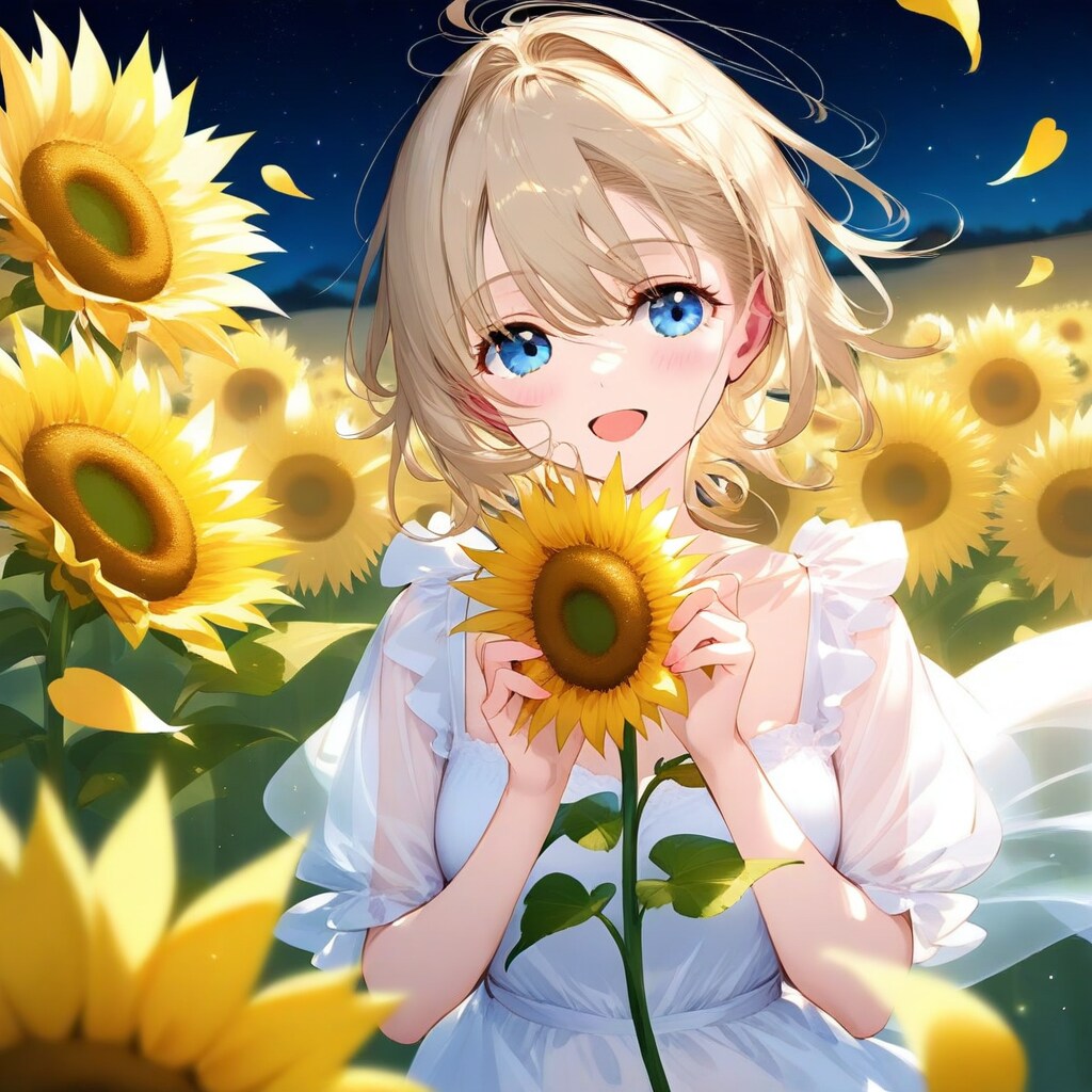 ひまわり畑の夜