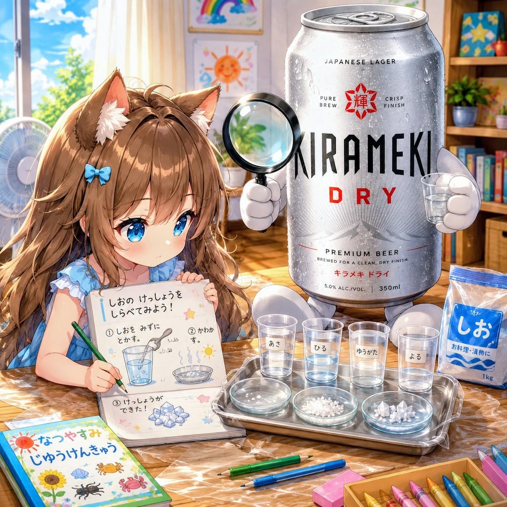 夏休みの自由研究をする小さな女の子