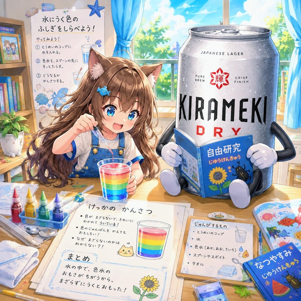 夏休みの自由研究をする小さな女の子