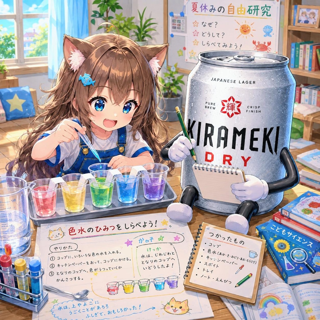 夏休みの自由研究をする小さな女の子