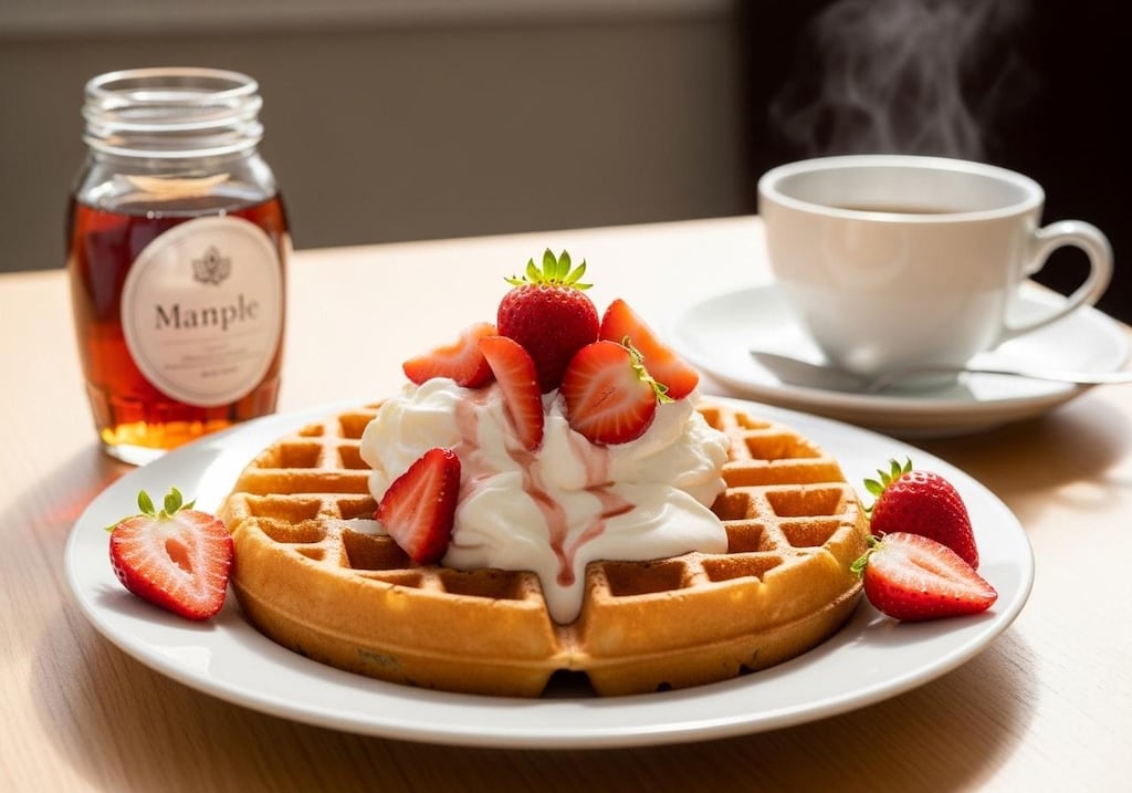 デザートの苺とワッフル