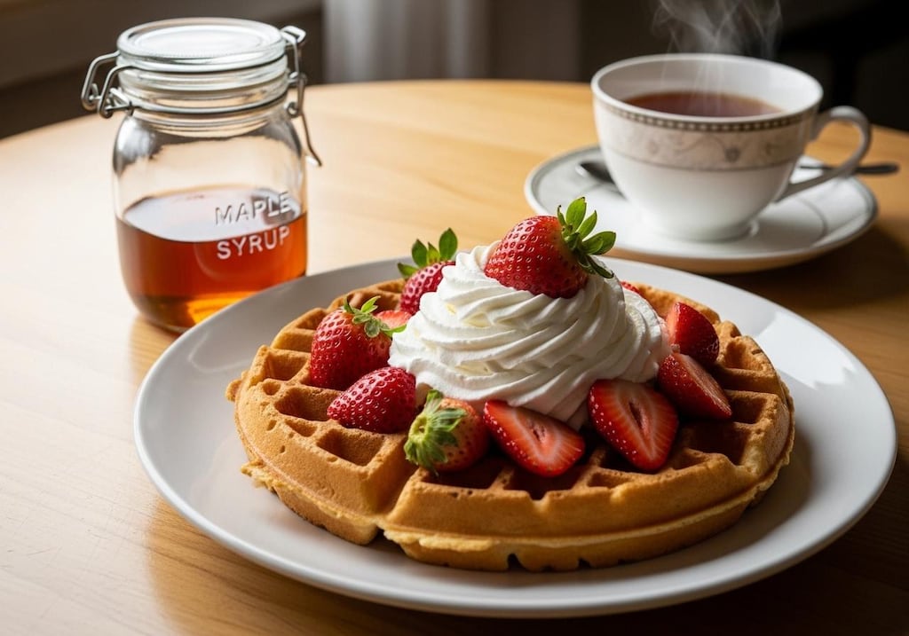 デザートの苺とワッフル