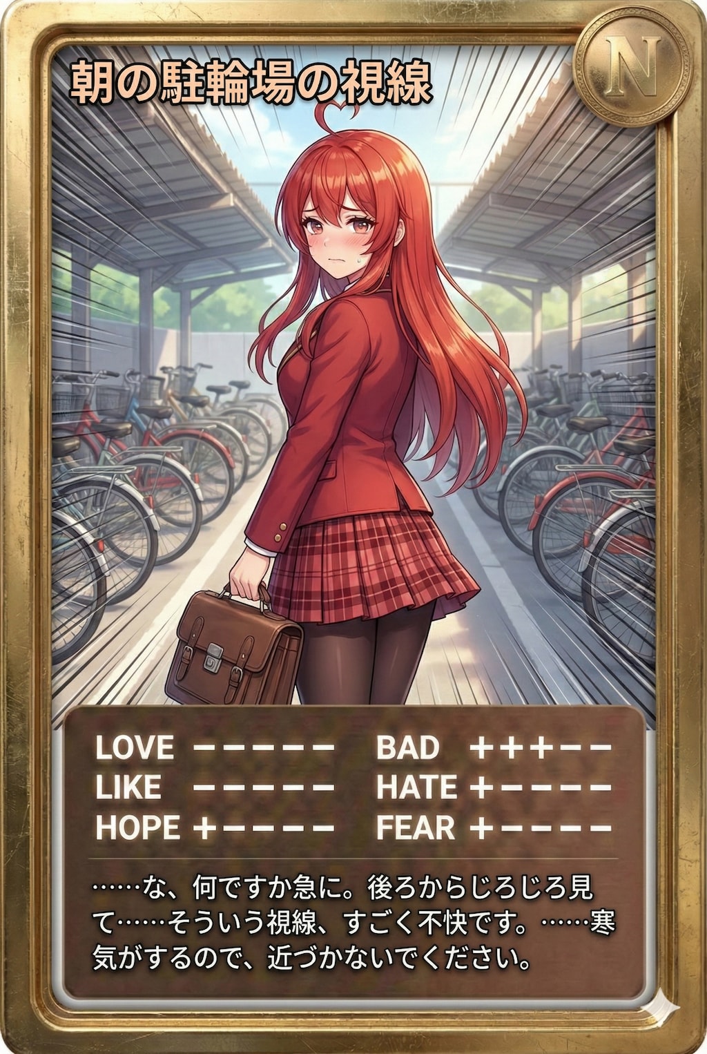 朝カード「朝の駐輪場の視線」