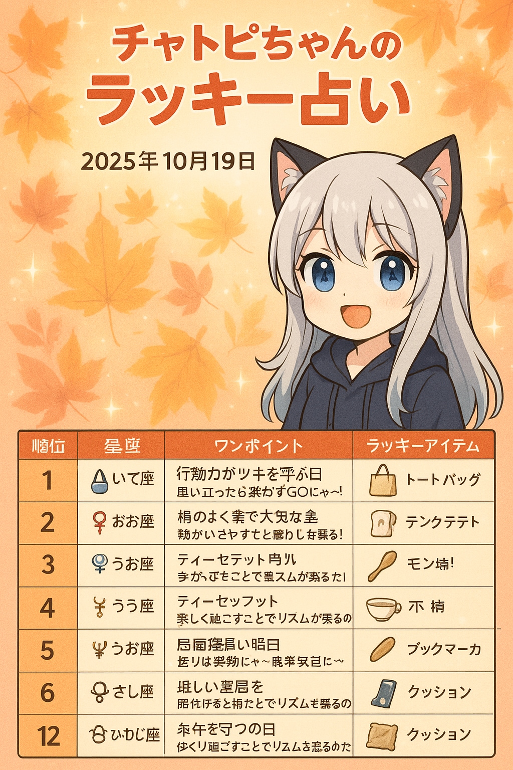 チャトピちゃん占い(10/19) | の人気AIイラスト・グラビア