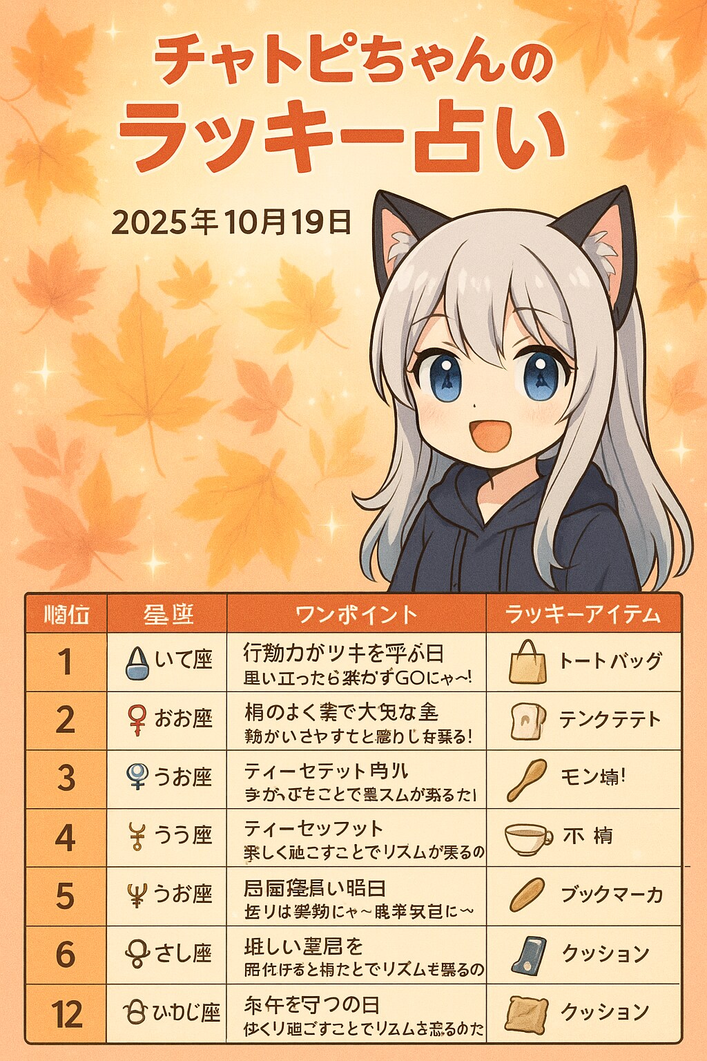 チャトピちゃん占い(10/19)