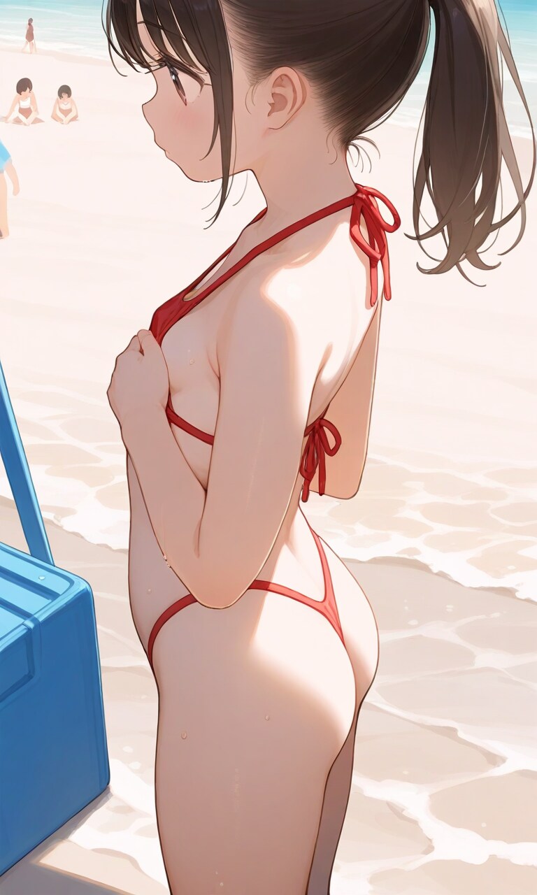 極小Tバック水着のポニーテール少女