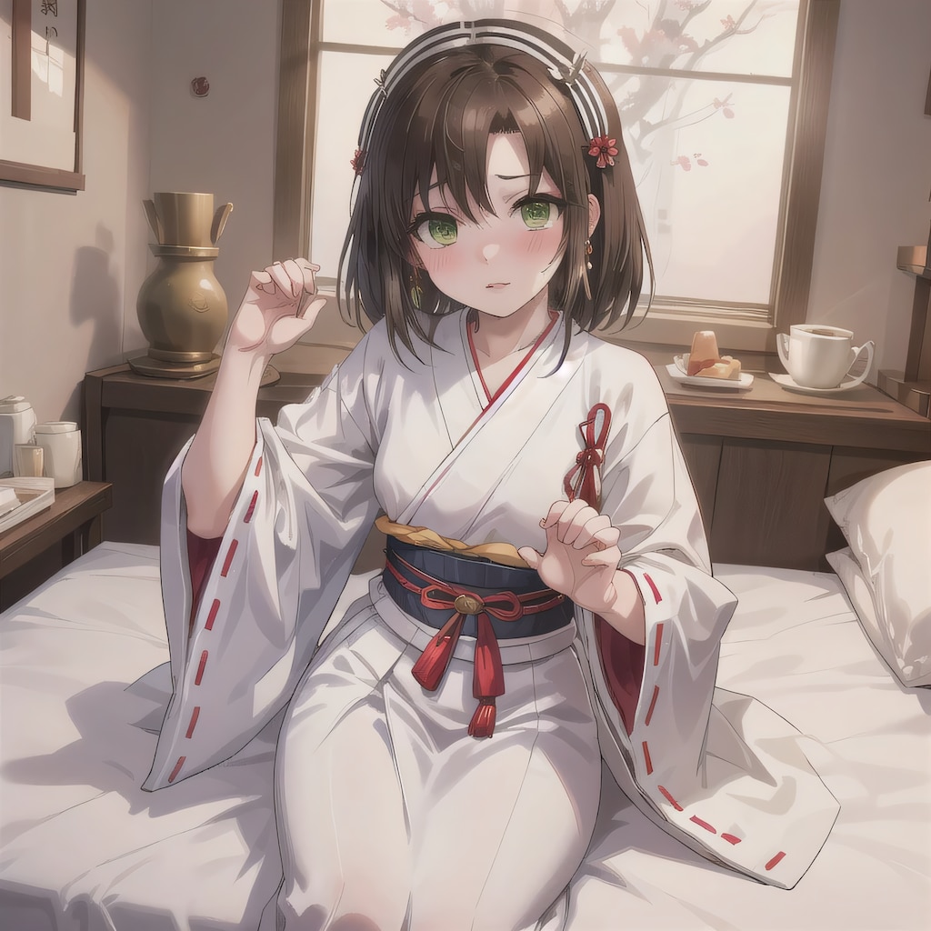 黒髪ボブで巫女服の少女３