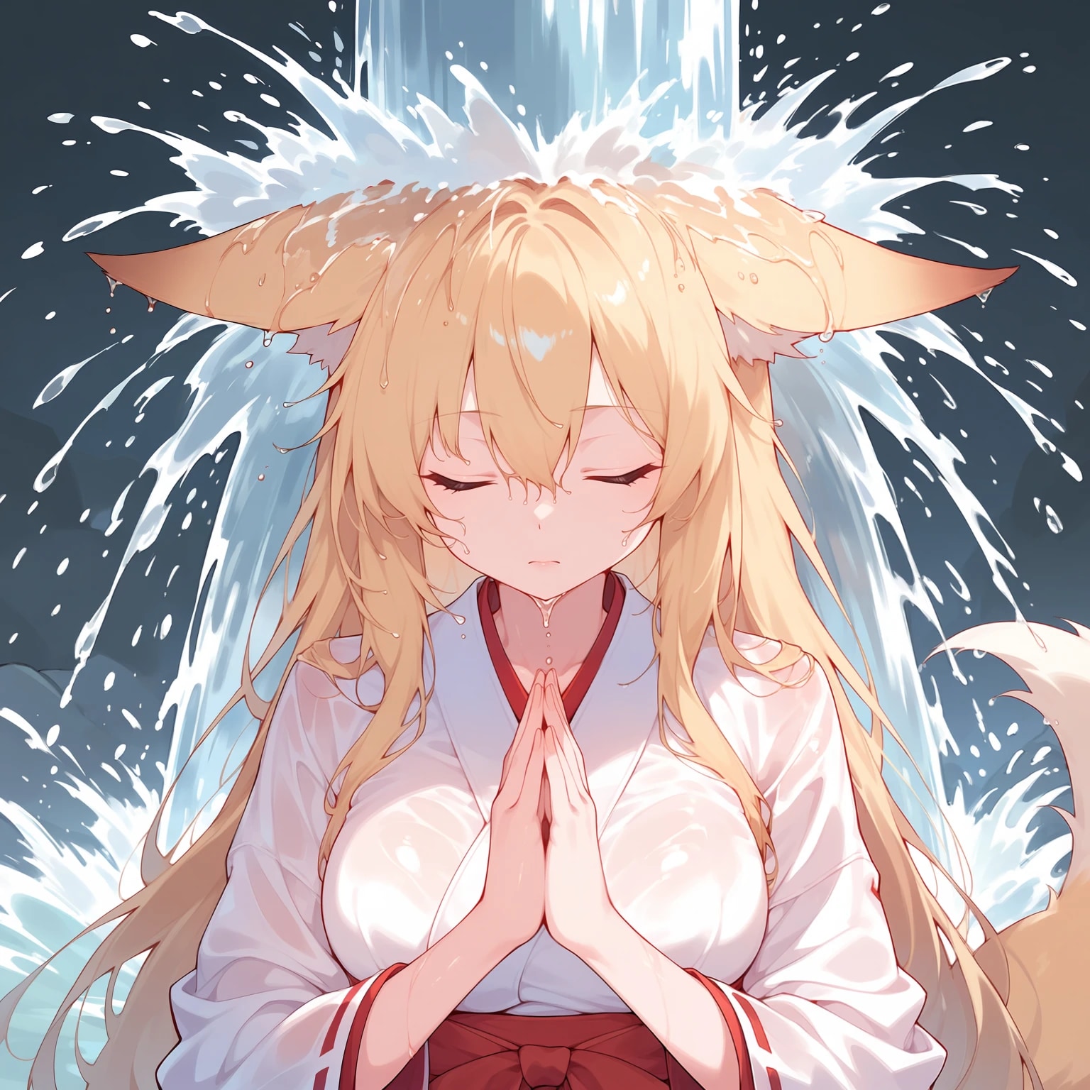 狐巫女の滝行 | の人気AIイラスト・グラビア