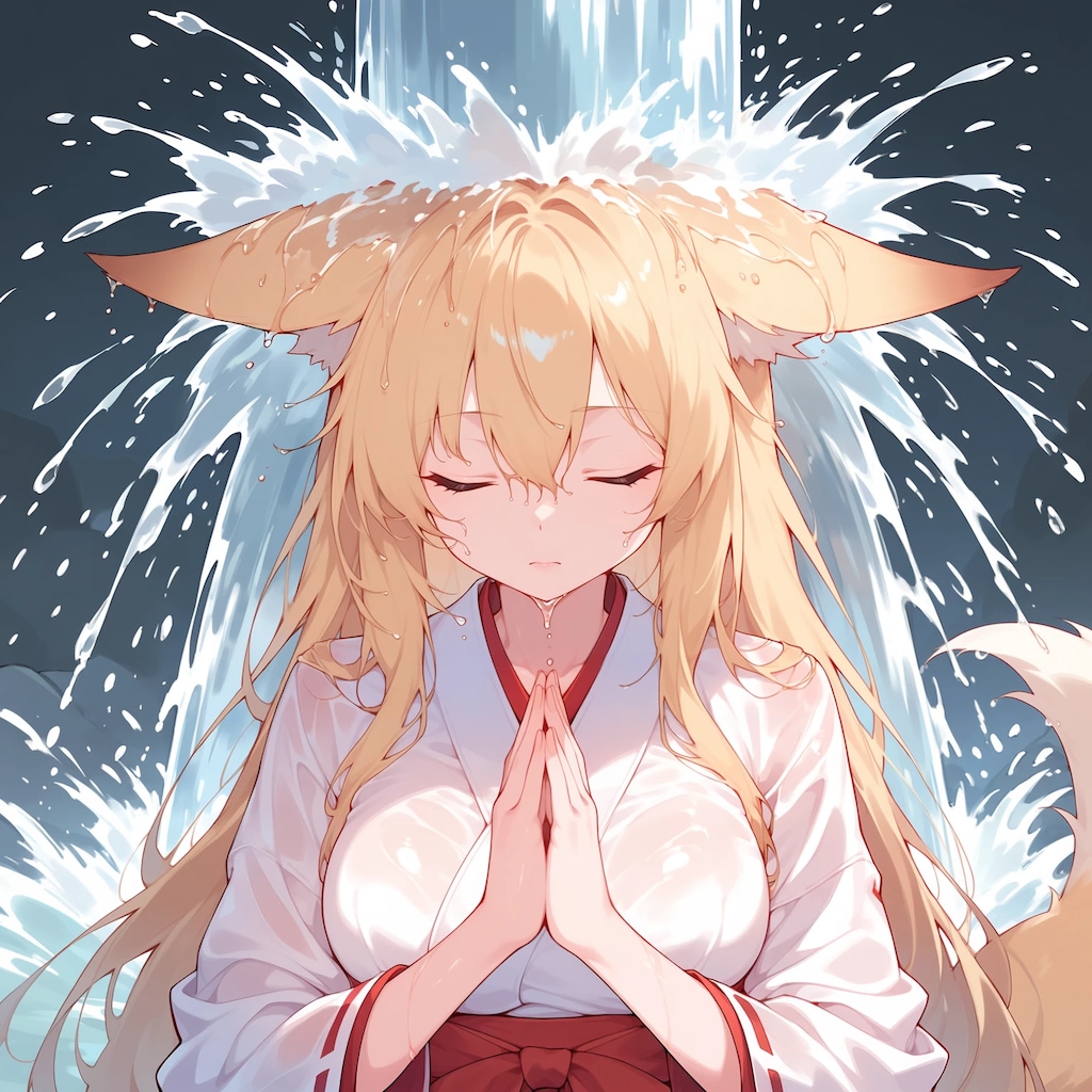 狐巫女の滝行