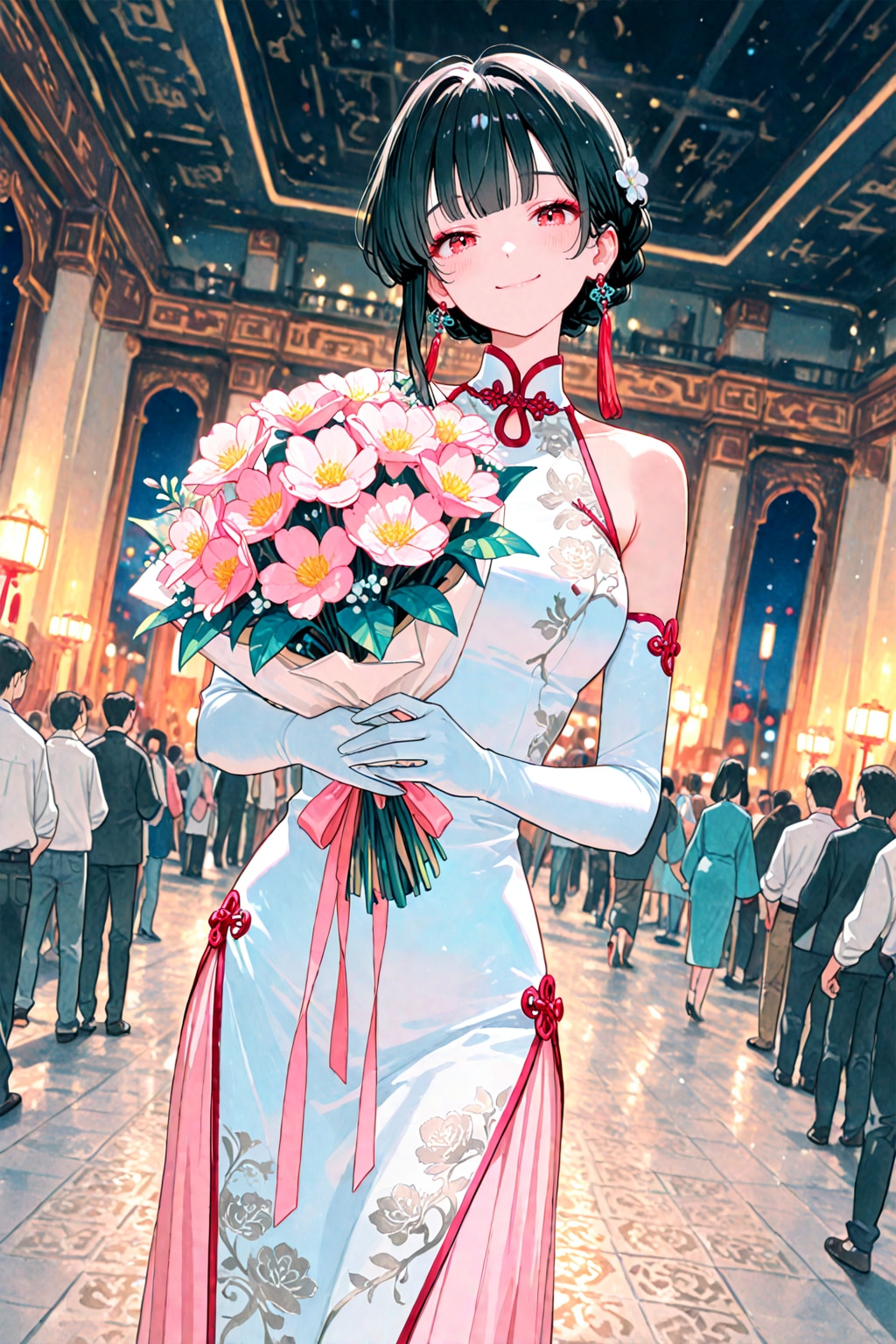花束を胸に