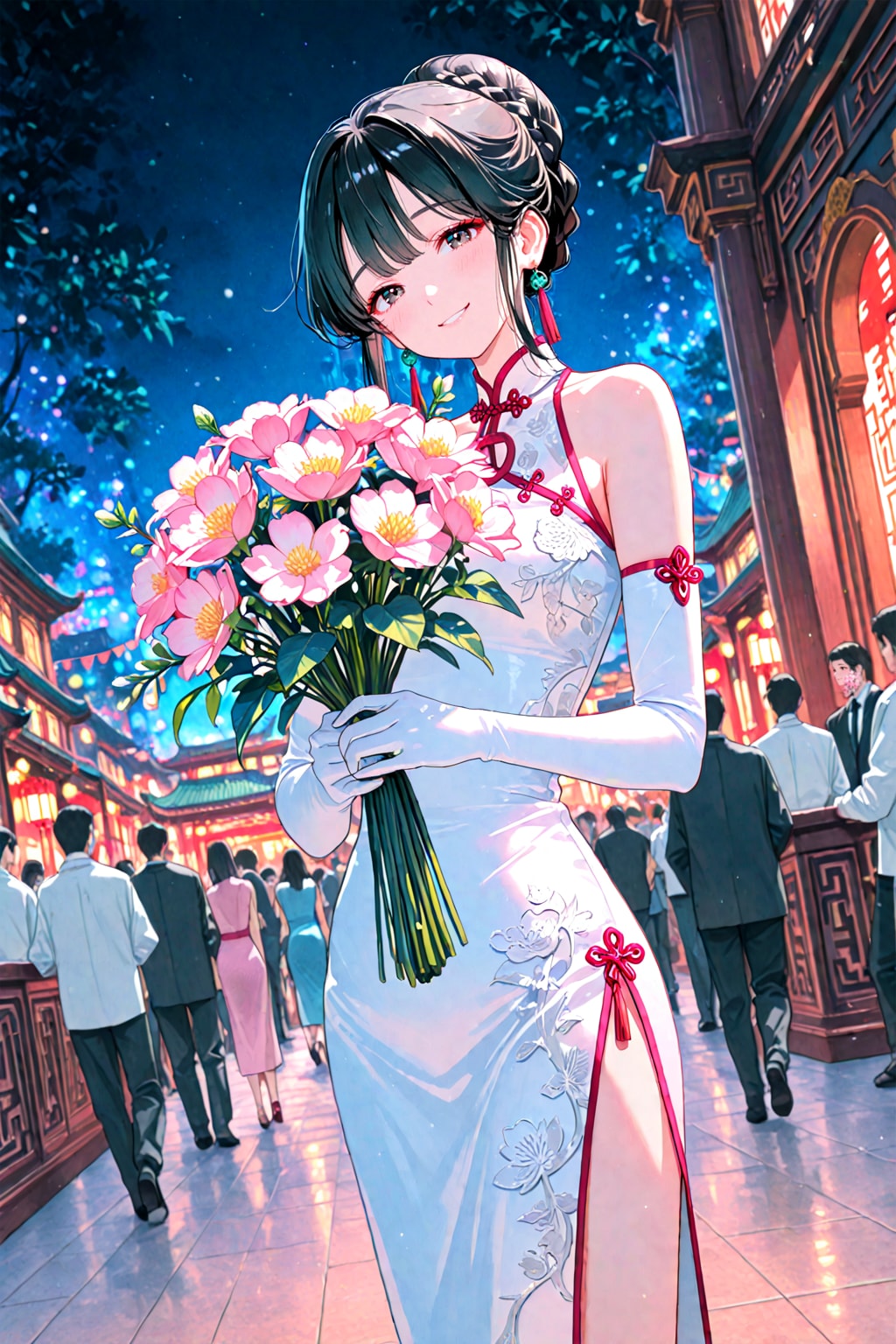 花束を胸に
