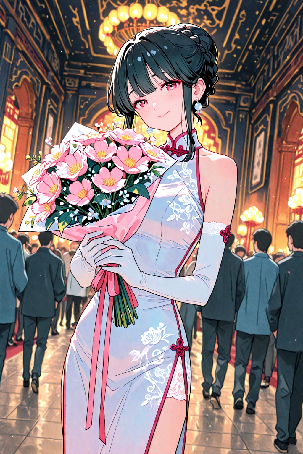 花束を胸に