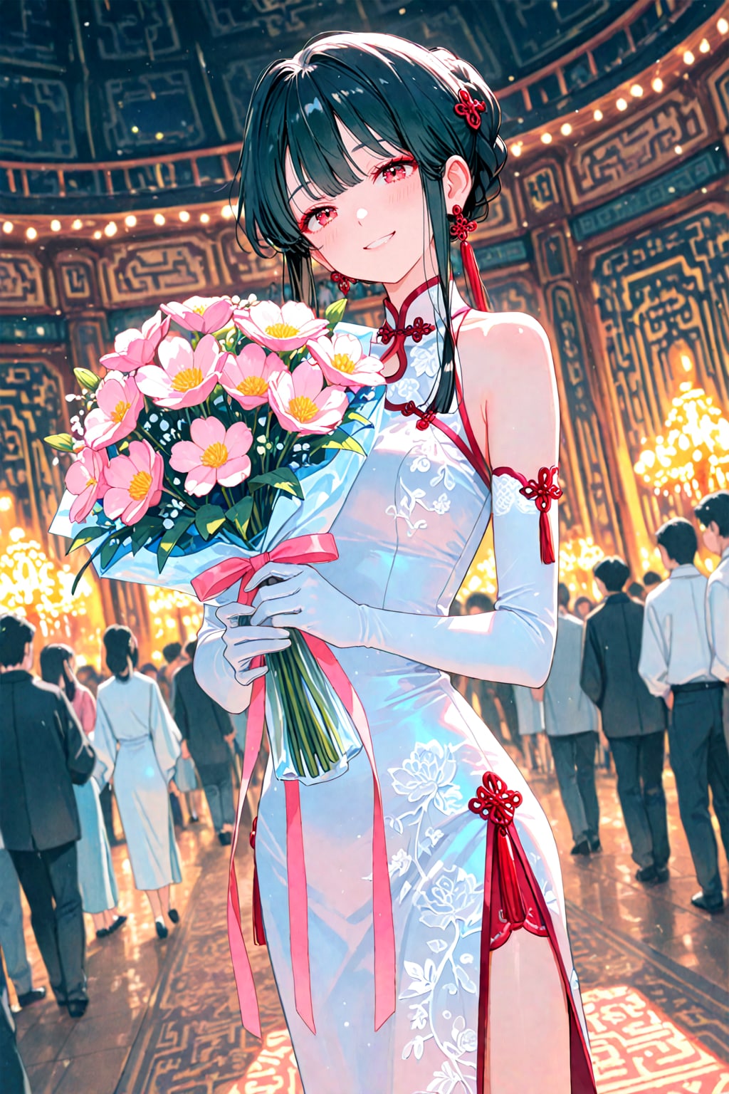 花束を胸に