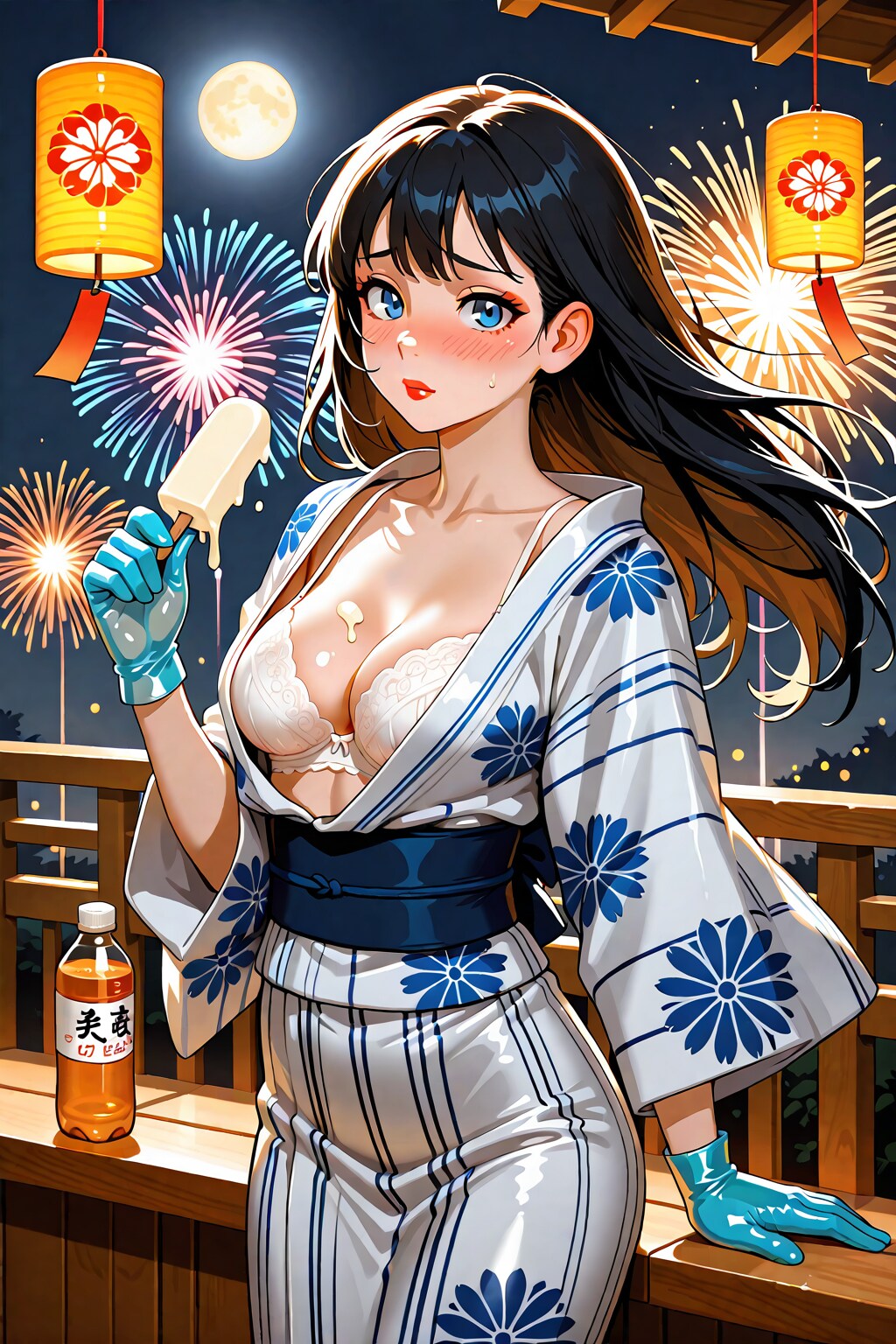 浴衣の葵さんと花火(ちちぷい版)