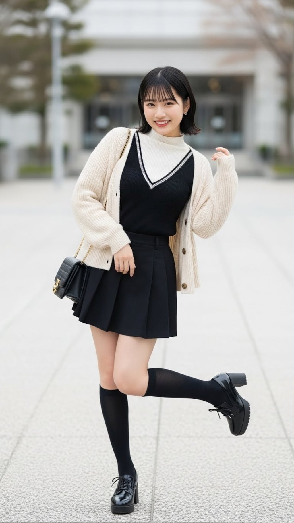 デートの装い。　　　　ポーズやファッション、ファッションに対する小物のコーディネート、背景は限定せずにAIが選んでいます。