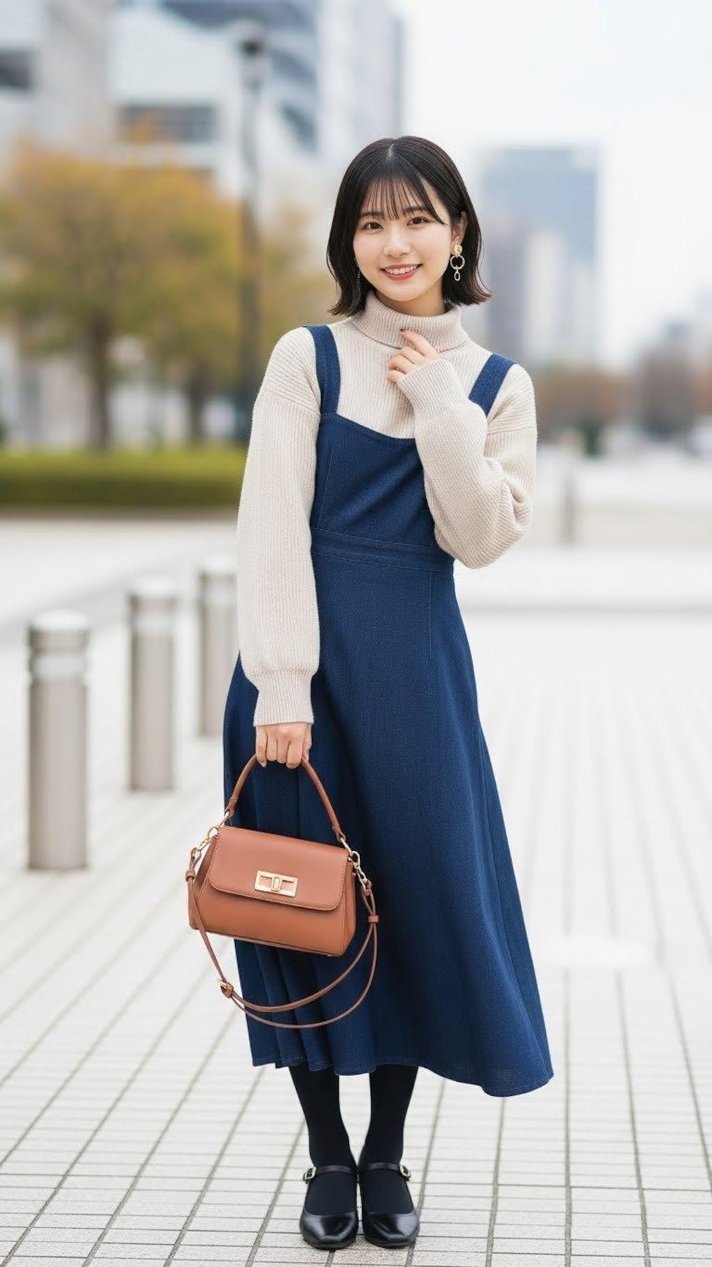 デートの装い。　　　　ポーズやファッション、ファッションに対する小物のコーディネート、背景は限定せずにAIが選んでいます。