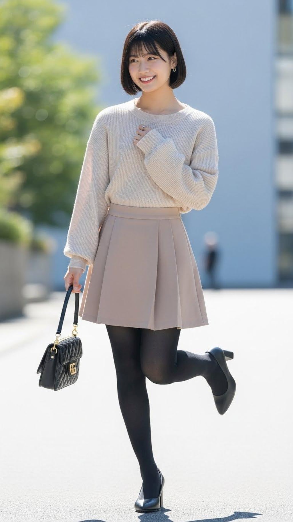 デートの装い。　　　　ポーズやファッション、ファッションに対する小物のコーディネート、背景は限定せずにAIが選んでいます。