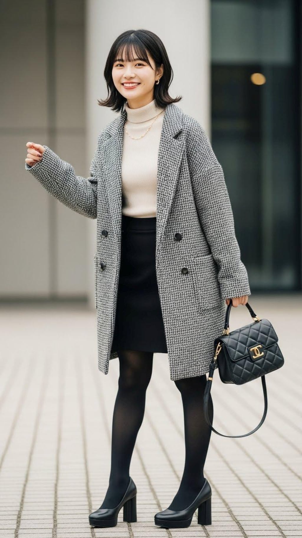 デートの装い。　　　　ポーズやファッション、ファッションに対する小物のコーディネート、背景は限定せずにAIが選んでいます。