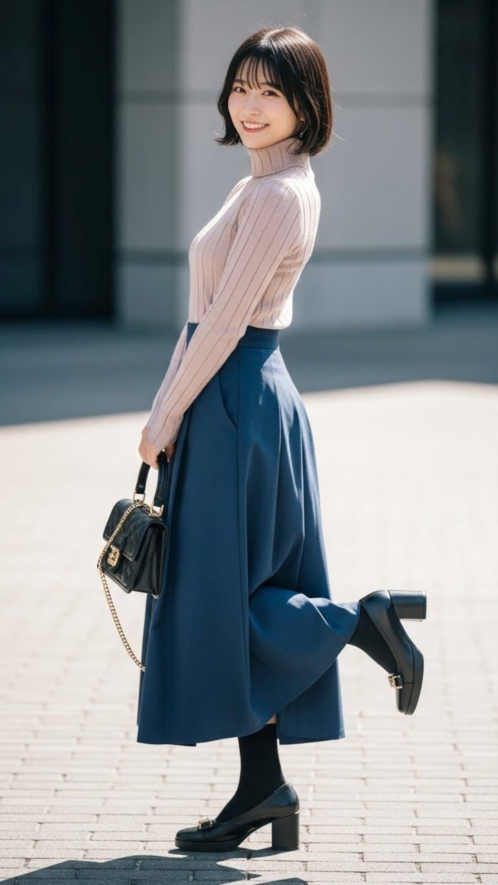 デートの装い。　　　　ポーズやファッション、ファッションに対する小物のコーディネート、背景は限定せずにAIが選んでいます。