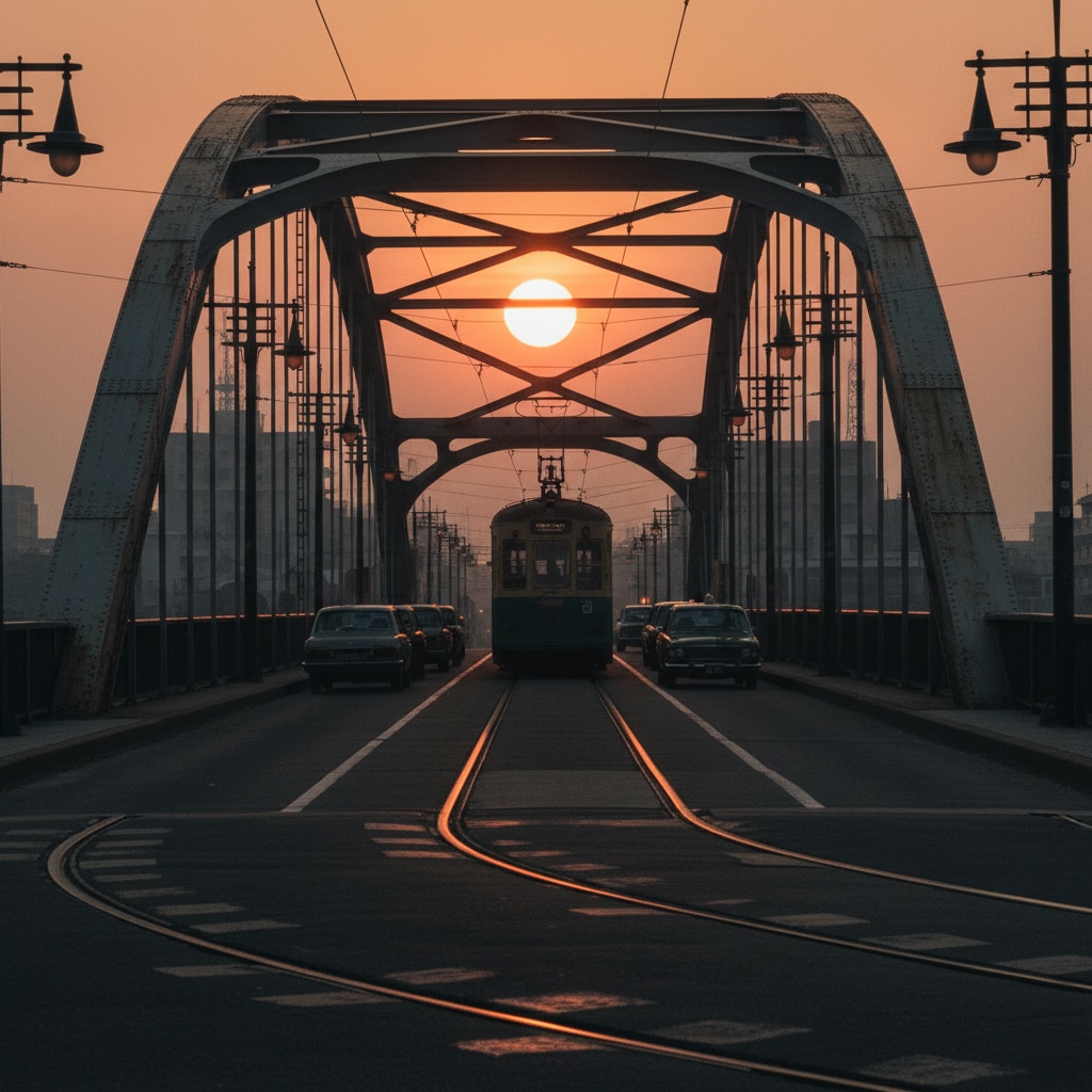 夕陽を背に　懐かしの路面電車