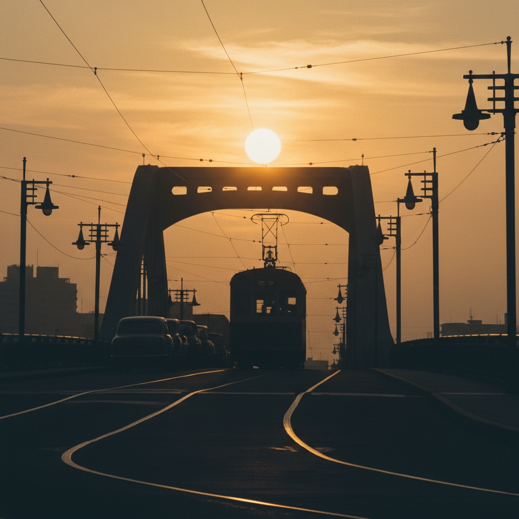 夕陽を背に　懐かしの路面電車 | の人気AIイラスト・グラビア