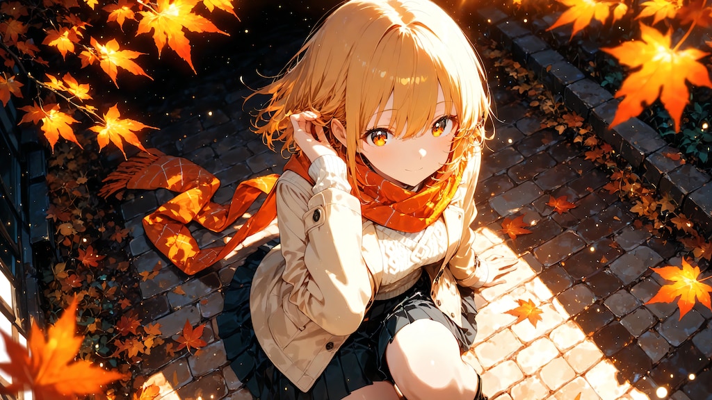 秋のひととき、風が髪を揺らして