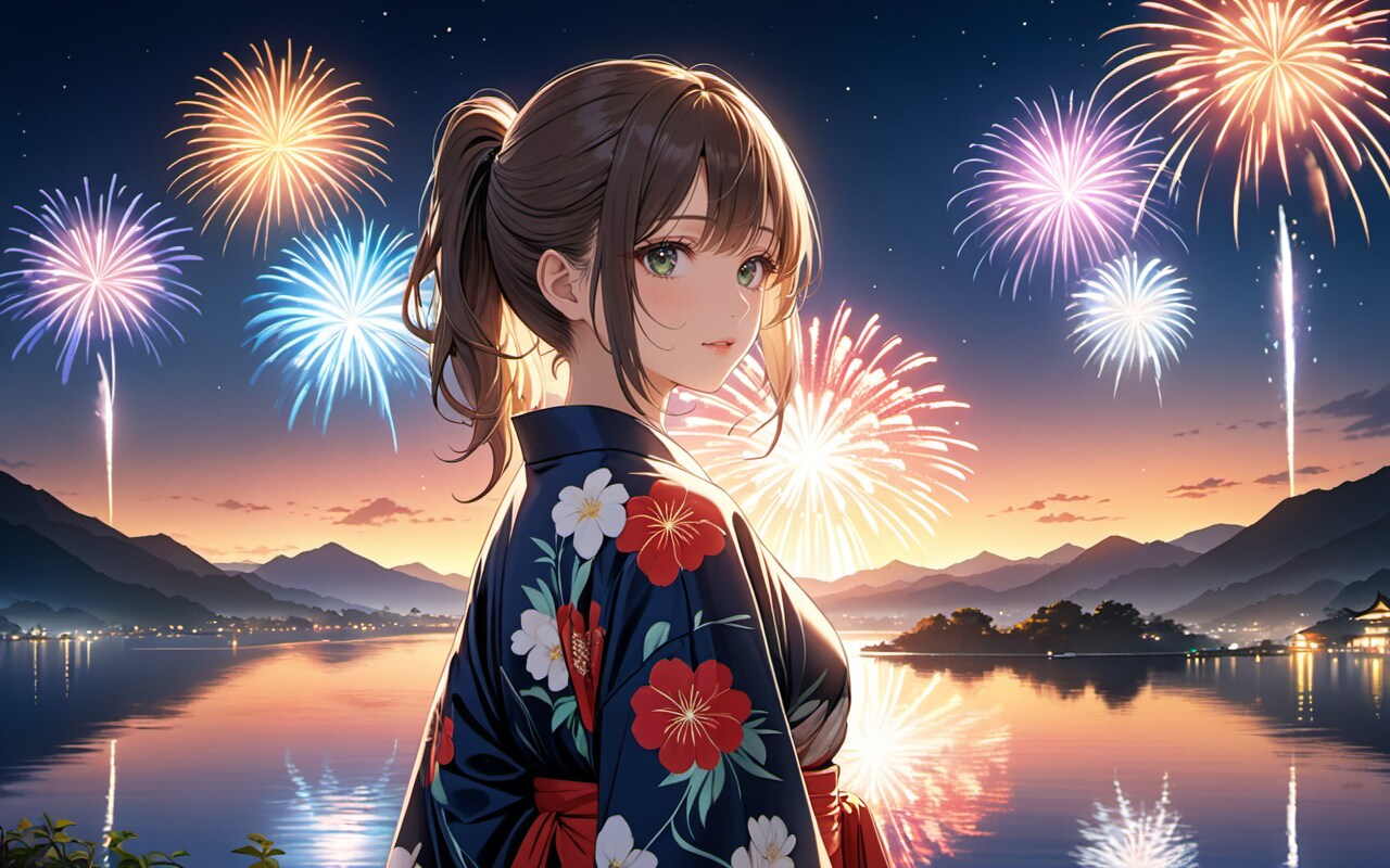 湖上花火大会にて | の人気AIイラスト・グラビア