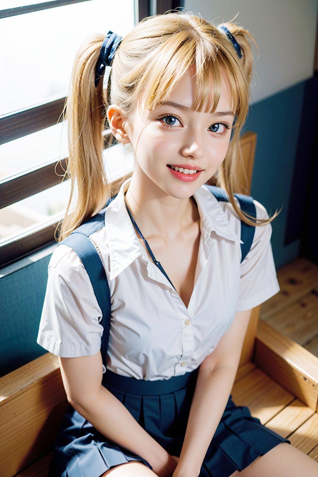 AIイラスト白ギャル貧乳ロリ顔　エロ画像　18歳女子校生海外コスプレイヤー　「お父さんの手が触れると、安心感が広がるんだ！ありがとう！」