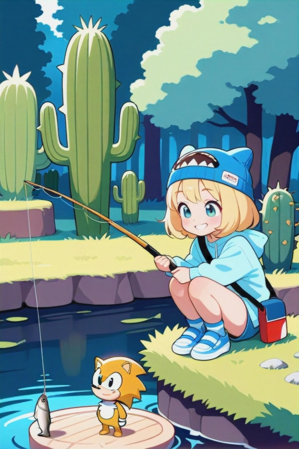 釣りをする金髪ちゃん