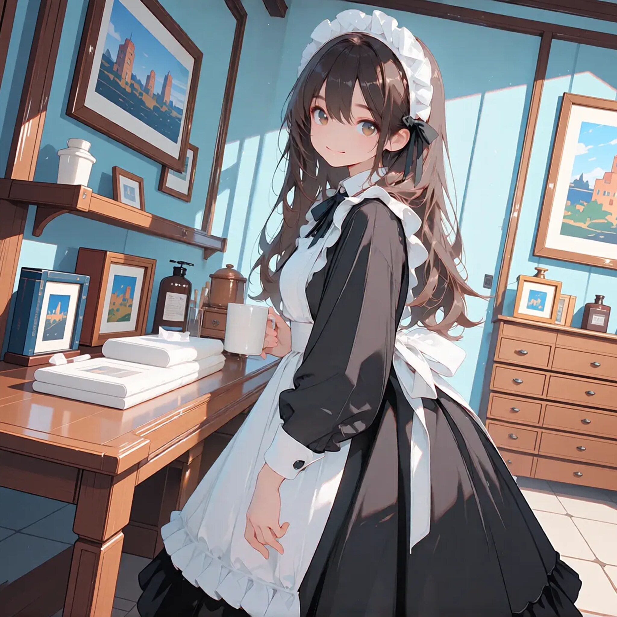 「朝の支度出来ましたよ。顔洗ってください」 | の人気AIイラスト・グラビア